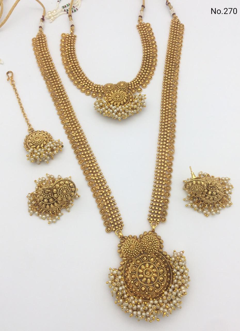 Golden Polki Bridal Necklace Earrings Head Piece - Matha Patti Hand Pi –  Amazel Designs