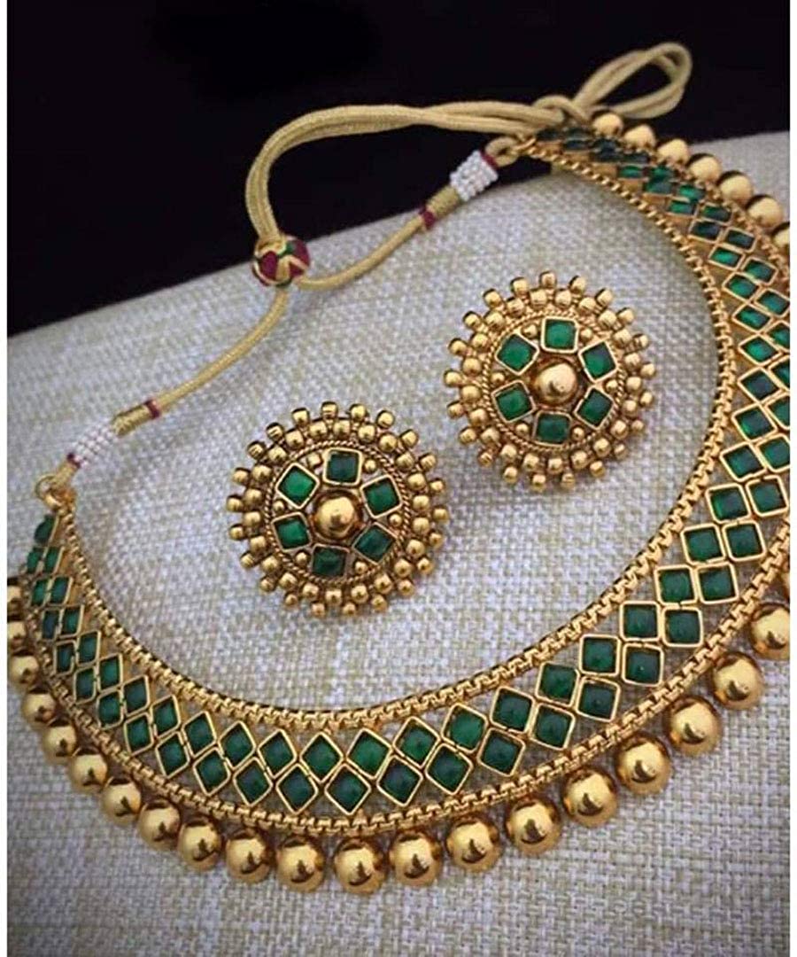 Classiques Traditional Green Copper Metallic Necklace Set for
