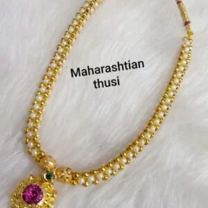 Gold Plated Traditional Maharashtrian Thushi Necklace Jewellery for Girls / Women