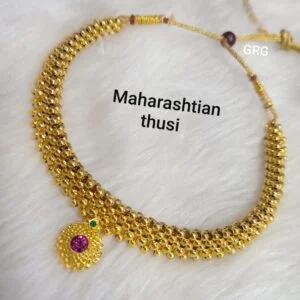 Gold Plated Traditional Maharashtrian Thushi Necklace Jewellery for Girls / Women