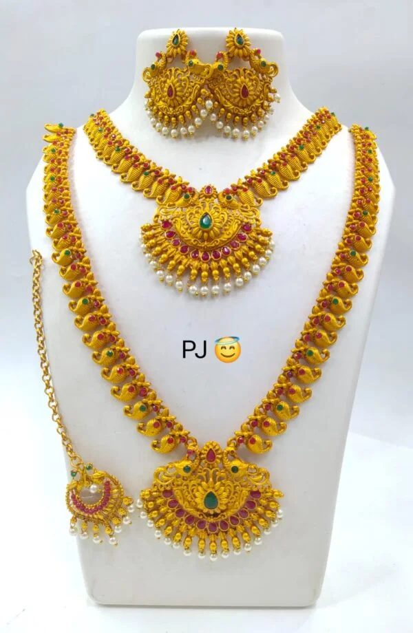 South Indian Temple Designer Necklace Set With Earring & Maang Tikka
