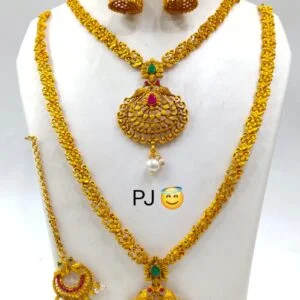 South Indian Temple Designer Necklace Set With Earring & Maang Tikka