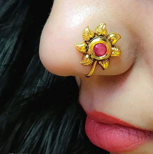 Rose Gold Plated Nose Ring Indian Nath Crystal Marathi Decorated Wedding  Jewelry | eBay