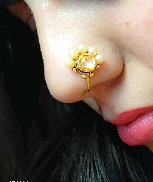 Clip On Antique Golden Pressing Nose Ring With Gold Plating Marathi Nath  Indian | eBay