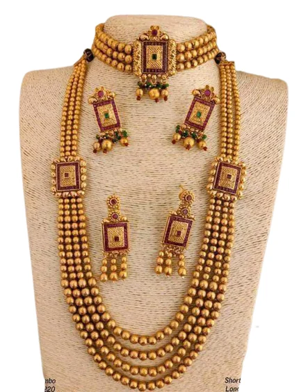Temple South Indian Long Haram Combo Necklace With Earring Jewellery Set For Women & Girls