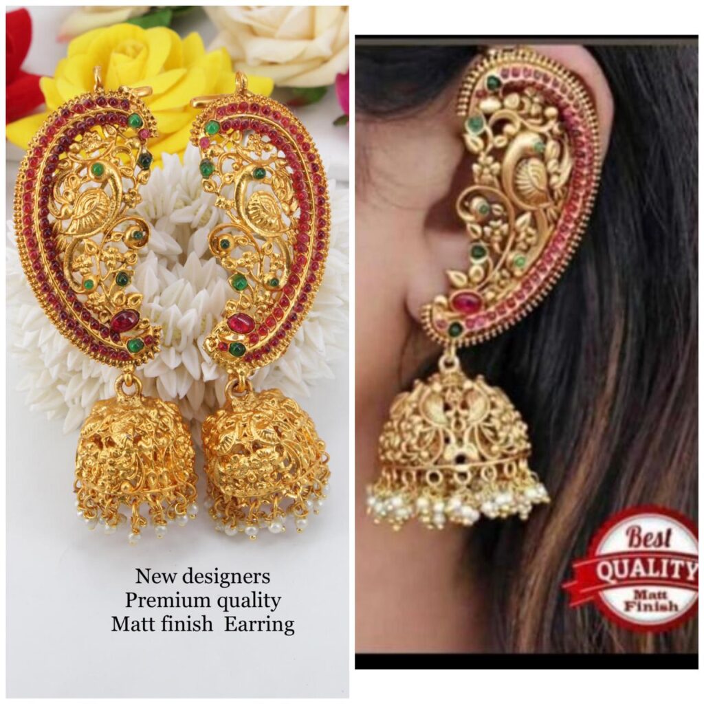 Traditional Matte Finish Gold Design Handmade Jhumka Earrings