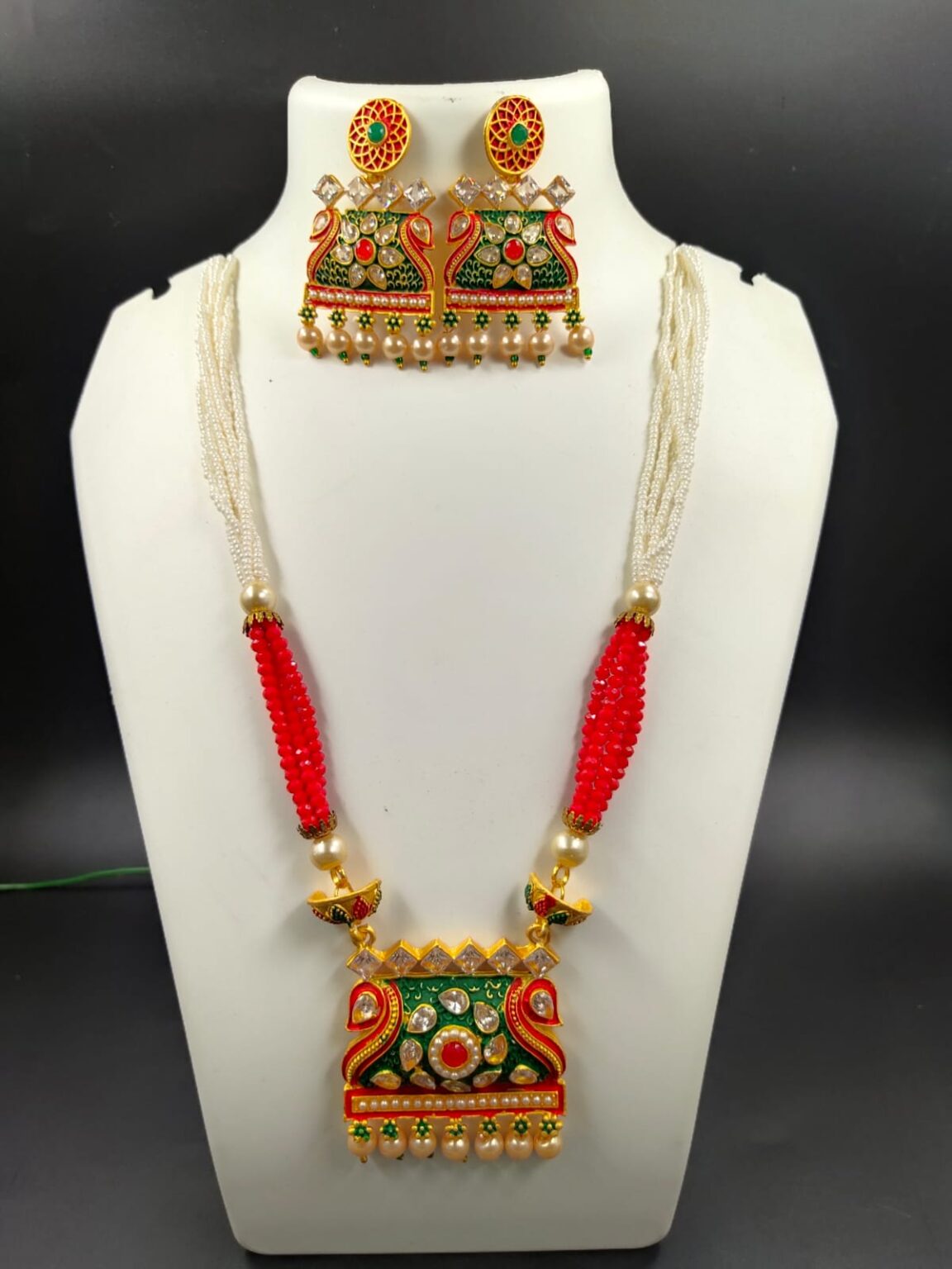 Buy Gorgeous Red and Gold Traditional Long Necklace Set for Women Online. –  Odette