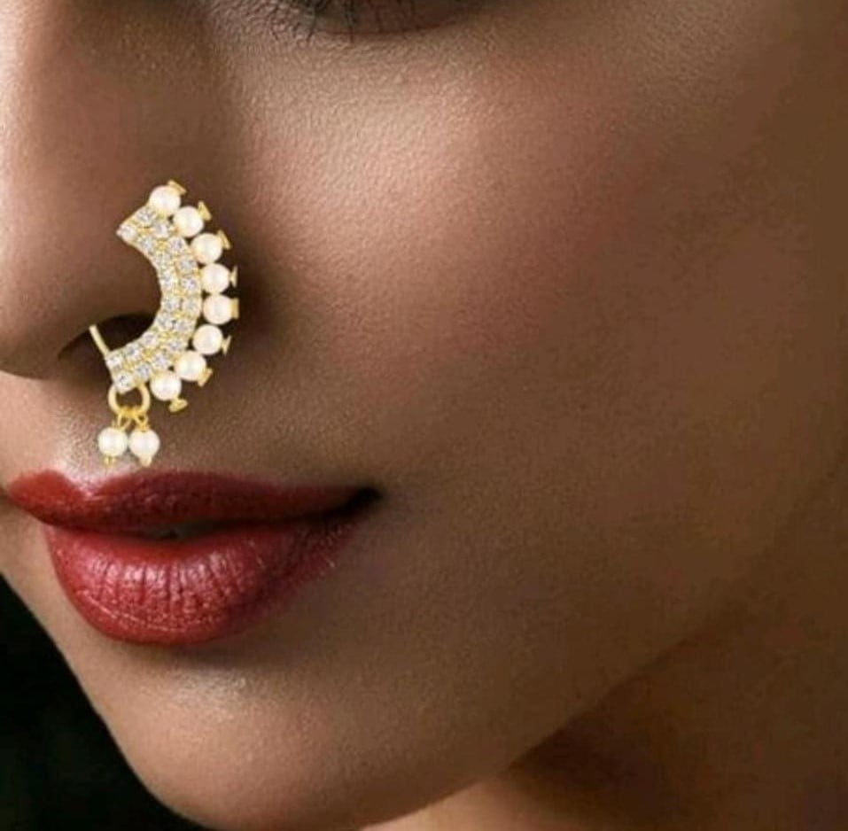 Traditional NoseRing/Nath With Pearl Chain For Women And Girls – Priyaasi