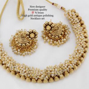 Temple South Indian Choker Necklace With Earring Jewellery Set For Women & Girls