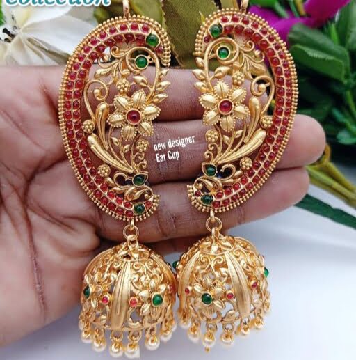 Red/green Kemp Stones & White Pearls Statement Ear Cuff Jhumka Earrings  gold Plated Traditional South Indian Jewelrybirthday Gifts for Her - Etsy  Hong Kong