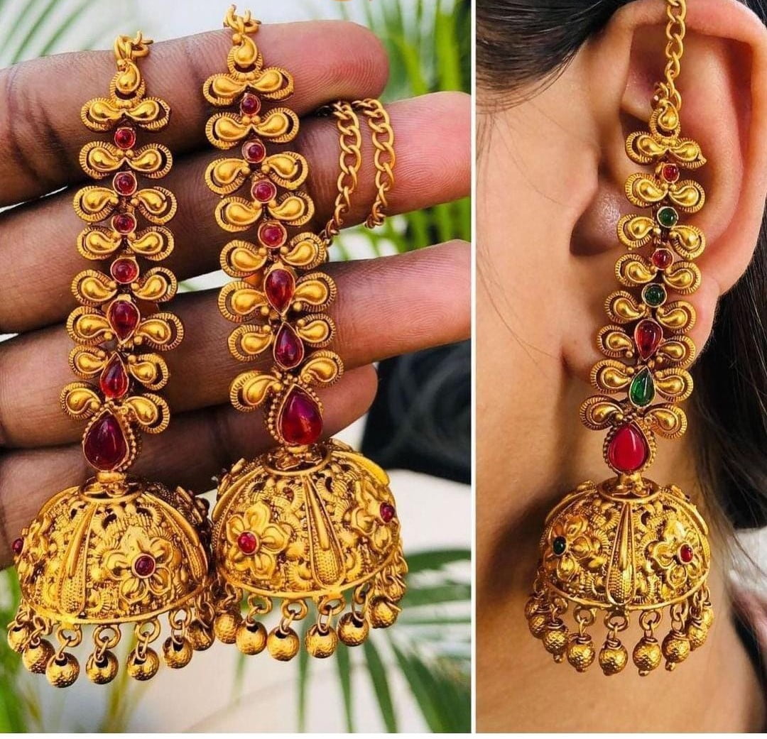 Traditional Jhumka Ear Cuff with 18K Gold Plated Sterling Silver and Coral  | eBay