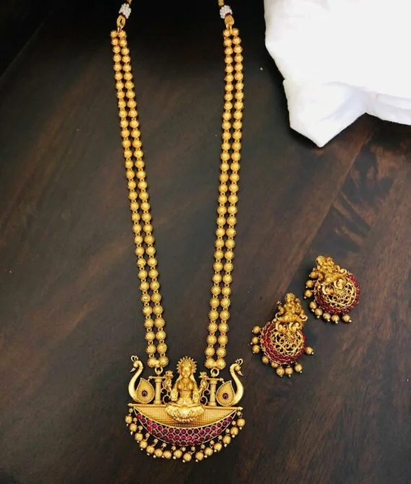 Temple South Indian Goddess laxmi Long Haram Necklace Set