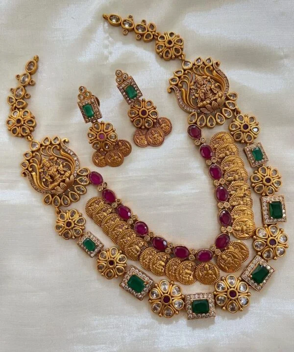 South Indian Matte Finish Goddess Laxmi Temple Necklace Set