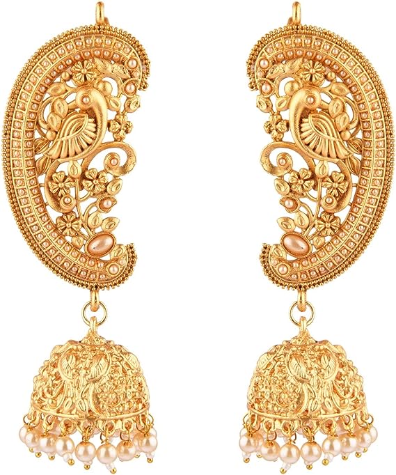 Indian Peacock Ear Cuff Jhumka Earrings for Women Antique Gold Tone  Handcrafted Kundan Crystal Ear Cuff Dangle Earrings Faux Pearl Drop  Dangling Earrings Wedding Bridal Bollywood Jewelry – alltrend.in
