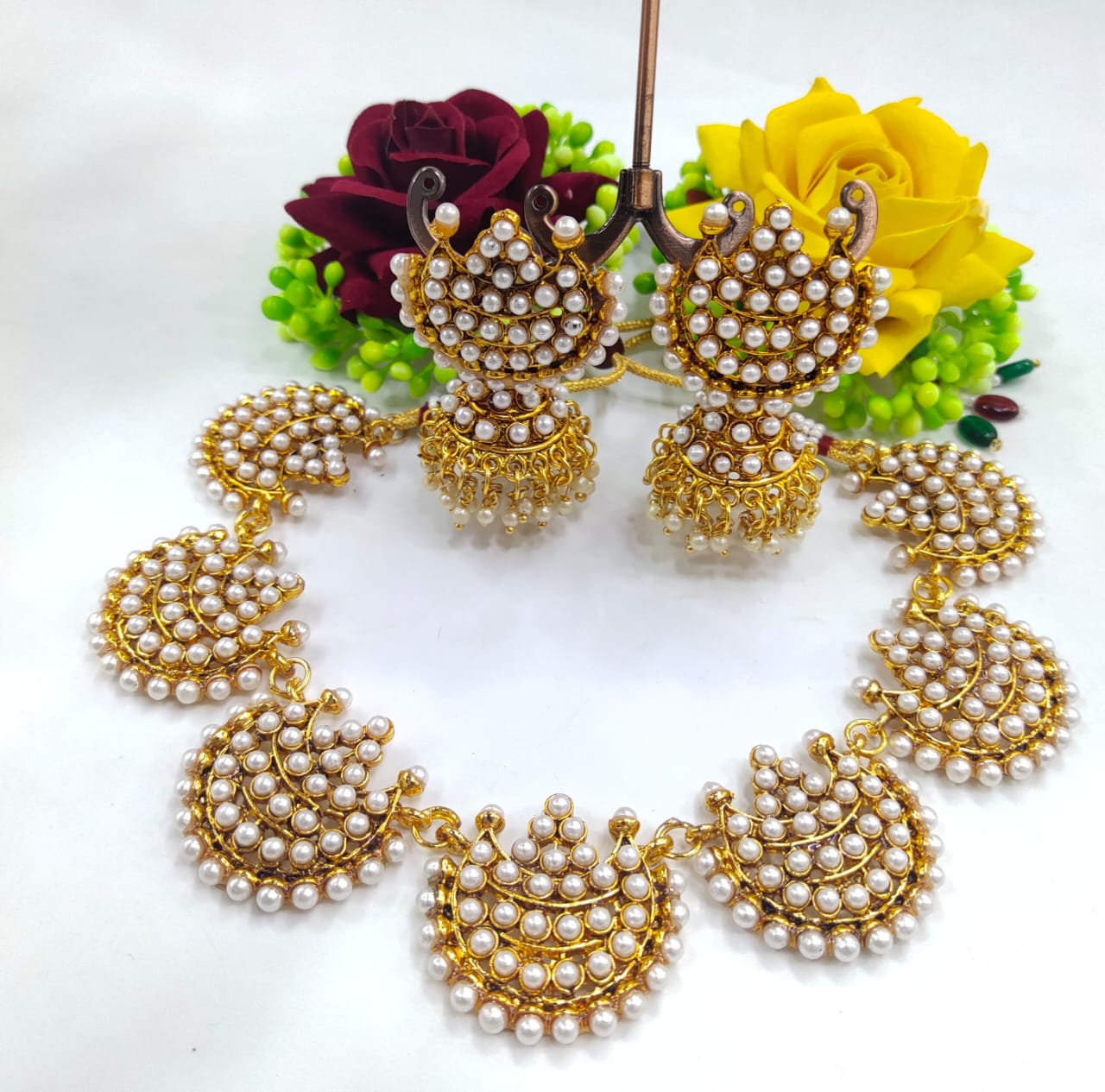 Chargances Indian Jhumka Necklace Set - Bollywood Bridal Bell Beaded Choker For Women - View #12