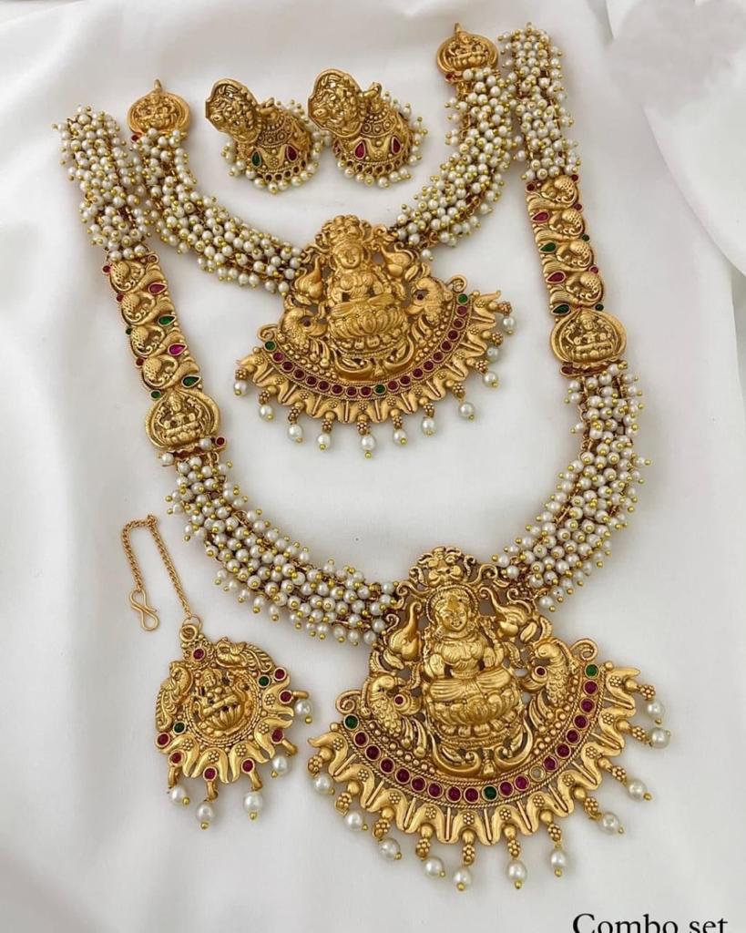 Latest Design Matte Finish Guttapusalu Combo Necklace With Earring