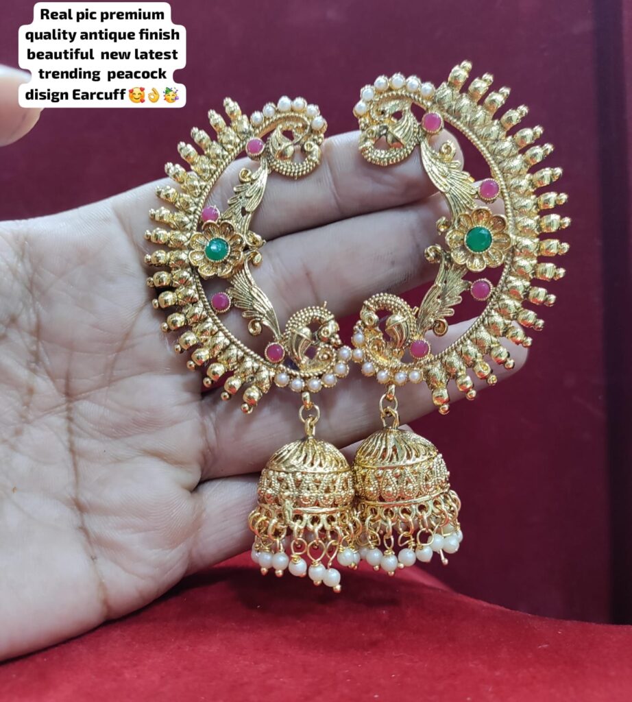 Indian Earrings, Antique Gold Jhumka, Ear Cuff Earrings, South Indian  Wedding, Bridal Earrings, Ear Chain Jhumka Earrings, CZ Kemp Jhumka - Etsy