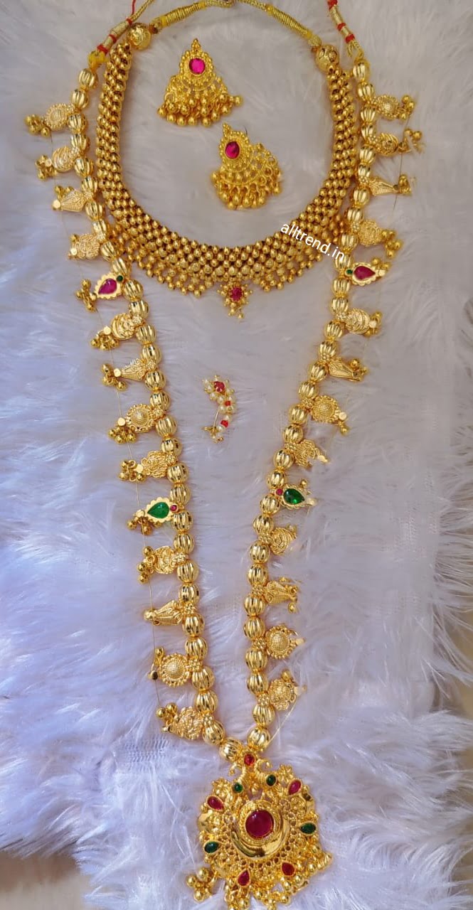 Maharashtrian Traditional Wedding Kolhapuri Saaj With Thushi Choker Necklace Earring And Nath 1032