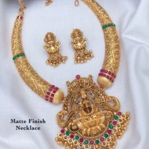 South Indian Designer Matte Finish Goddess Laxmi Choker Necklace Set.