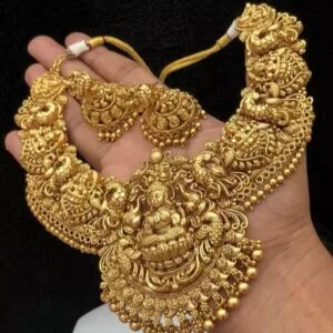 South Indian Designer Matte Finish Goddess Laxmi Choker Necklace Set.