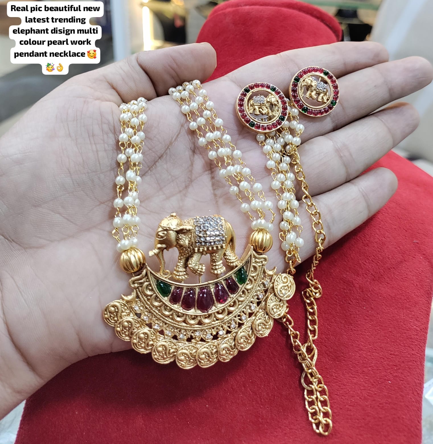 Temple Jewellery Pearl (Sukkhi Green Gold Plated Kundan Pearl Long