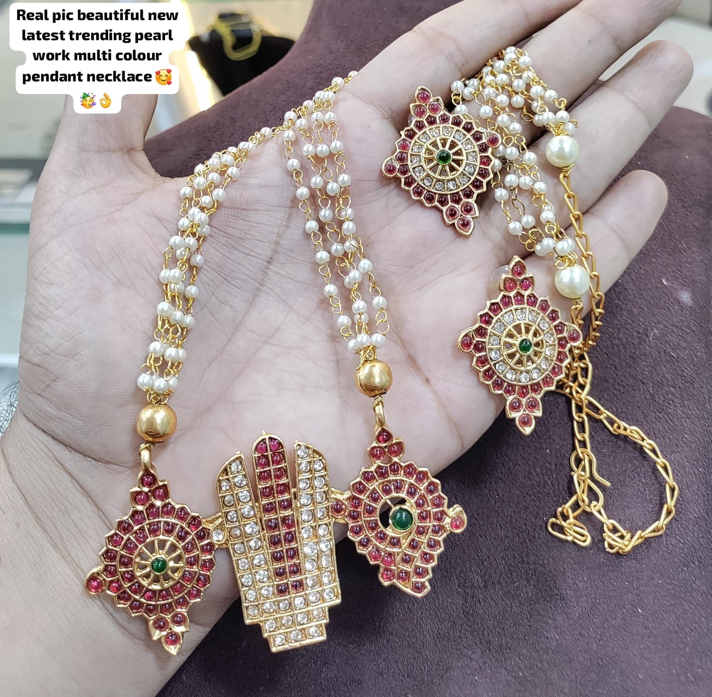 Shanku Chakra Nama Pendant Set with Pearl Chain –