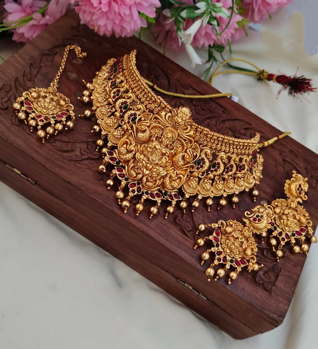 Antique Temple Bridal Choker Necklace Set –