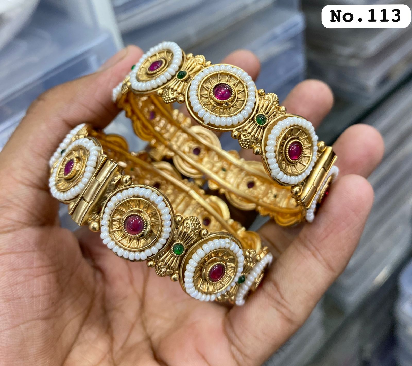 Rajwadi Bangle Set with Beautiful Kundan and Moti –