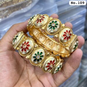 Rajwadi Red-Green Meenkari Openable Bangles For Women