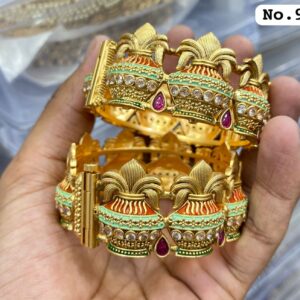 Gold-Plated Kalash Rajwadi Bangles with Polki Stones
