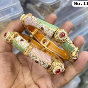 Gold-Plated Meenakari Rajwadi Bangles with Polki Stones