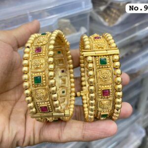 Gold-Plated Patla Bangles with Colorful Gemstones | Square design and Circular patterns | For festive occasions or weddings