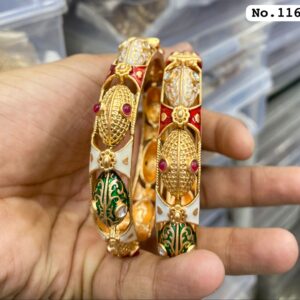 Royal Gold Plated Rajwadi Bangles with Stone and Enamel Work