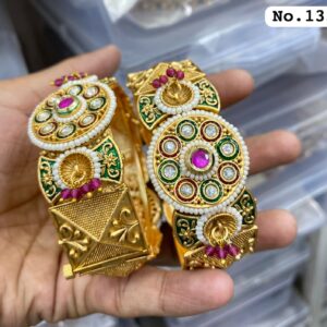 Gold Plated Austrian Stone And Pearls Openable Bangles Set