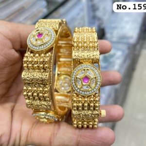 Traditional Gold Plated Synthetic Stone Studded Openable Kada Bangles