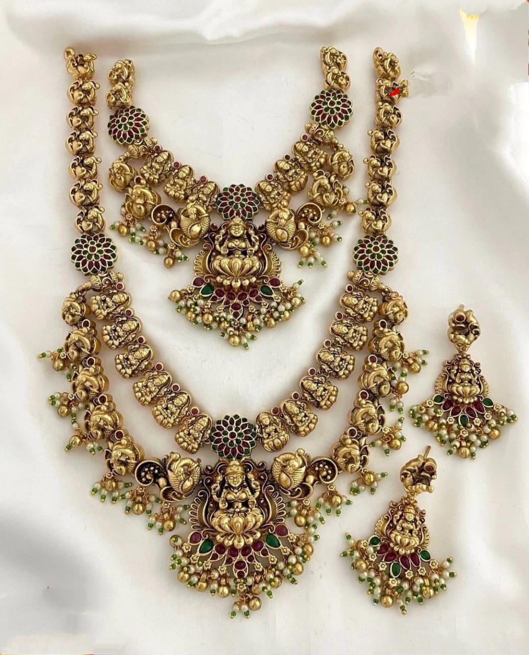 Designer Matte Gold Kemp Stone Semi Bridal Wedding Necklace Set