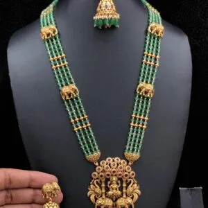 Nagas Temple Ruby Green Beads Haram With Jhumkas