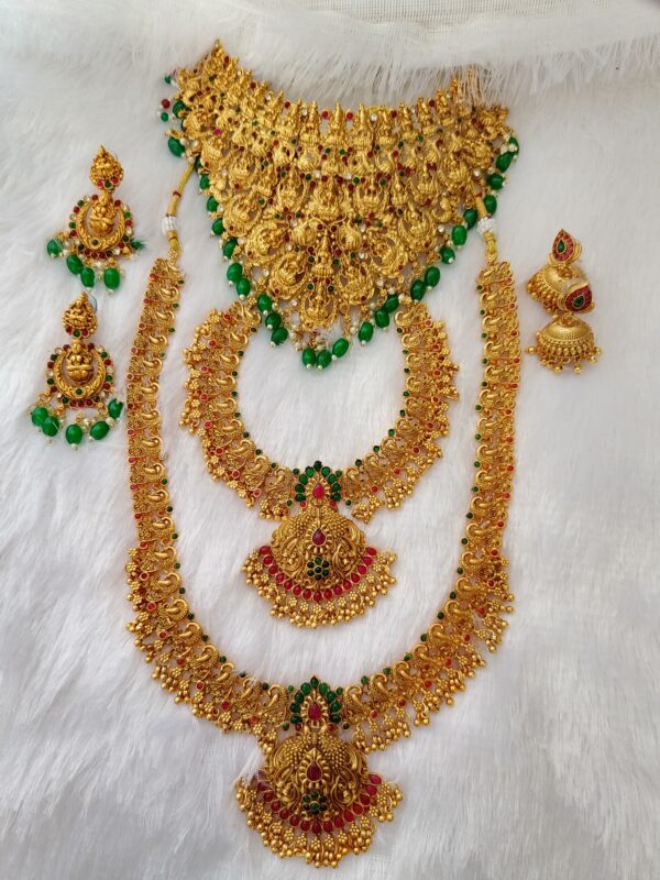 South Indian Matte Finish Semi Bridal Combo Necklace With Choker Set