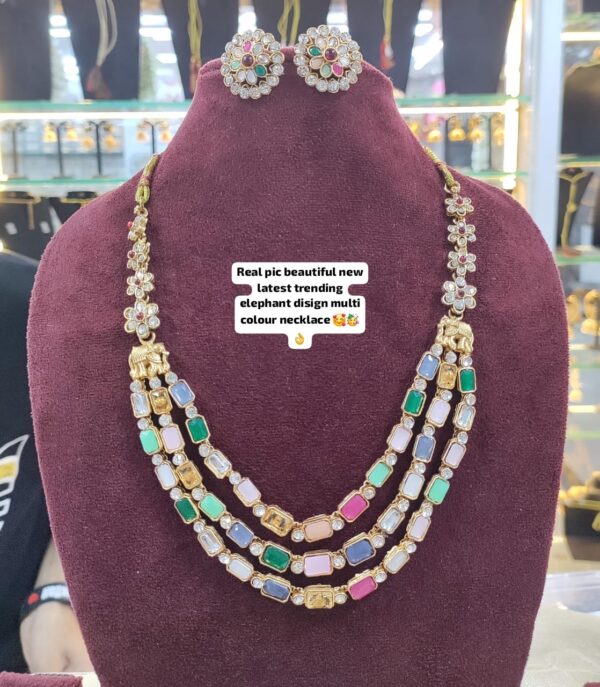 Premium Quality Necklace Set With Multi Colour Stone