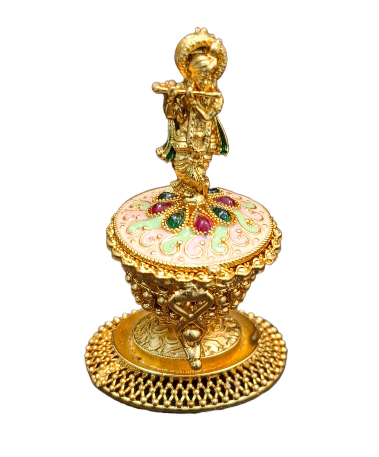 Premium Antique Traditional Krishna Round Small Kumkum Box