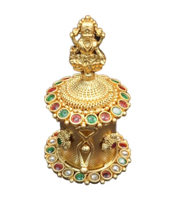 Antique Gold Mahalakshmi Kemp Round Kumkum Box - Sindoor Dabbi