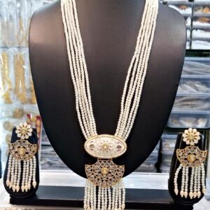 Gold Plated Rani Haar with White Pearls Perfect for Weddings & Festivals| Rajputi Jewellery Set |