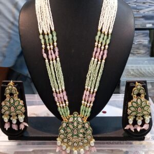Gold Plated Crystal Beads Long Necklace Set For Women