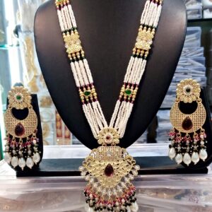 Gold Plated Pearl & Stone Beaded Long Rani Haar