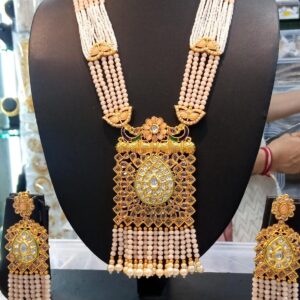 Gold Plated Pearl Kundan And Beads Long Necklace Set