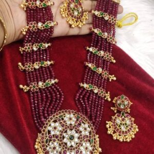Premium Quality Rani haram Kemp Pearl Necklace Set
