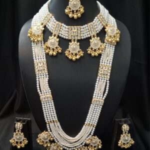 Premium Quality White Beads Beaded Necklace Set With Chik Set