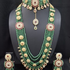 Green Beads Beaded Necklace Set With Chik Set