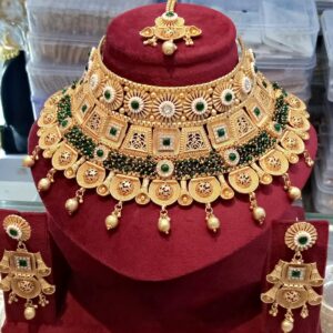 Rajwadi Gold Polish Brass Choker Necklace Set
