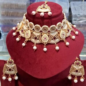 High Quality Gold Brass Rajwadi Choker Jewellery Set